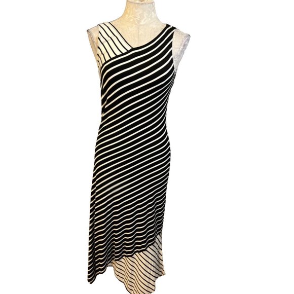 Max Studio London Dress Black Ivory S Small Stretch Maxi Washable NWT $88 - Picture 1 of 6